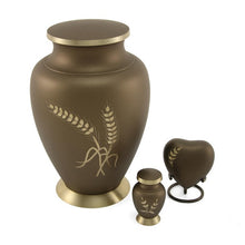 Load image into Gallery viewer, At Peace Memorials Wheat Heart Keepsake Brass Brown Cremation Urn for Ashes 3 CI