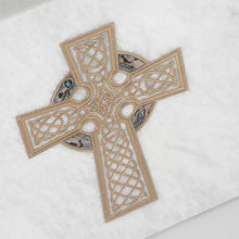 Load image into Gallery viewer, Monumental Memorials Celtic Cross Gold White Marble Cremation Urn 200 CI