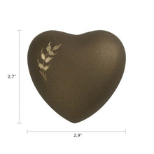 Load image into Gallery viewer, At Peace Memorials Wheat Heart Keepsake Brass Brown Cremation Urn for Ashes 3 CI