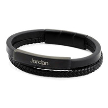 Load image into Gallery viewer, Onyx/Black Triple Band Leather Bracelet