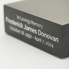Load image into Gallery viewer, At Peace Memorials Black Marble Base, Silver Engraving