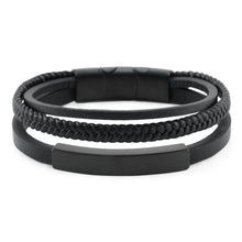 Load image into Gallery viewer, Onyx/Black Triple Band Leather Bracelet