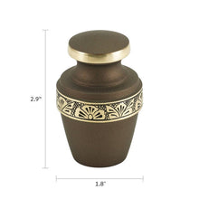 Load image into Gallery viewer, At Peace Memorials Grecian Rustic Bronze Mini Keepsake Cremation Urn w/velvet bag, Up to 5 Cubic Inches