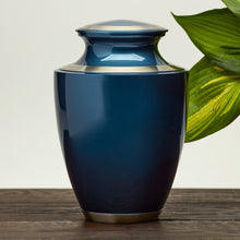 Load image into Gallery viewer, Adult 200 Cubic Inch Brass Blue Funeral Cremation Urn for Ashes