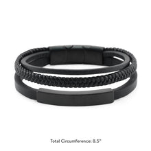 Load image into Gallery viewer, Onyx/Black Triple Band Leather Bracelet