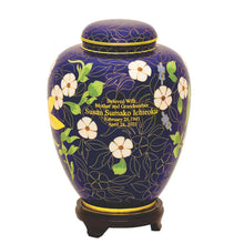 Load image into Gallery viewer, Large/Adult 210 Cubic Inches Cloisonne Hummingbird & Butterfly Blue Cremation Urn for Ashes