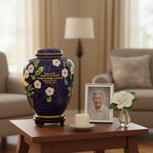Load image into Gallery viewer, Large/Adult 210 Cubic Inches Cloisonne Hummingbird & Butterfly Blue Cremation Urn for Ashes