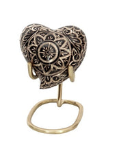 Load image into Gallery viewer, Small/Keepsake 5 Cubic Inches Heart Ethnic Dome Top Golden Aura Brass Funeral Cremation Urn