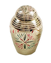 Load image into Gallery viewer, Small/Keepsake 4 Cubic Inches Ethnic Lattice Bright Brass Funeral Cremation Urn