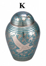 Load image into Gallery viewer, Small/Keepsake 4 Cubic Inches Ethnic Dome Top Wings to Eternity-Blue Brass Funeral Cremation Urn