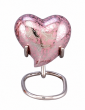 Load image into Gallery viewer, Small/Keepsake 5 Cubic Inches Ethnic Heart Dome Top Wings to Eternity-Pink Brass Funeral Cremation Urn