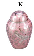 Load image into Gallery viewer, Small/Keepsake 4 Cubic Inches Ethnic Dome Top Wings to Eternity-Pink Brass Funeral Cremation Urn