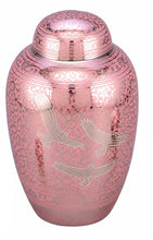Load image into Gallery viewer, Large/Adult 200 Cubic Inches Ethnic Dome Top Wings to Eternity-Pink Brass Funeral Cremation Urn