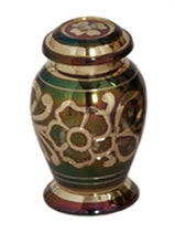 Load image into Gallery viewer, Small/Keepsake 4 Cubic Inches Flora Emerald Green Brass Funeral Cremation Urn