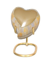 Load image into Gallery viewer, Small/Keepsake 5 Cubic Inches Heart Adore Mother of Pearl Brass Funeral Cremation Urn