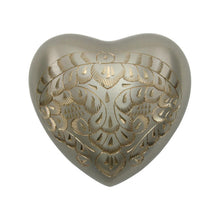 Load image into Gallery viewer, At Peace Memorials Platinum Heart Keepsake Cremation Urn w/velvet bag, 3 Cubic Inches
