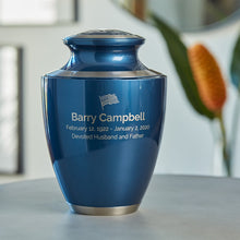 Load image into Gallery viewer, Adult 200 Cubic Inch Brass Blue Funeral Cremation Urn for Ashes