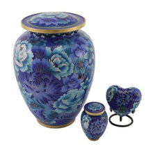 Load image into Gallery viewer, At Peace Memorials Elite Floral Blue Large/Adult Cremation Urn 210 Cubic Inches