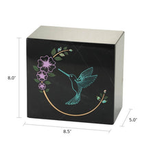 Load image into Gallery viewer, Monumental Memorials Hummingbird Teal Black Marble Cremation Urn 200 CI