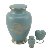 Load image into Gallery viewer, At Peace Memorials Dolphin Heart Keepsake w/ Velvet Box Cremation Urn, 3 CI