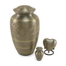 Load image into Gallery viewer, At Peace Memorials Platinum Heart Keepsake Cremation Urn w/velvet bag, 3 Cubic Inches