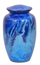 Load image into Gallery viewer, At Peace Memorials Tie-Dye Alloy Blue Cremation Urn for ashes 200 CI