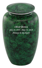 Load image into Gallery viewer, At Peace Memorials Classic Green Cremation Urn for ashes 200 CI