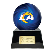 Load image into Gallery viewer, Large/Adult 200 Cubic Inch Los Angeles Rams Metal Ball on Cremation Urn Base