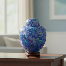 Load image into Gallery viewer, Large/Adult 210 cubic inches Azure Blue Cloisonne Cremation Urn with Flowers