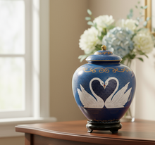 Load image into Gallery viewer, 410 cubic inches Swan Lake Cloisonne Companion Funeral Urn for Ashes