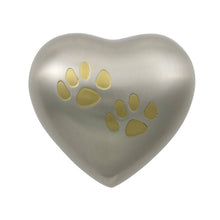 Load image into Gallery viewer, Small/Keepsake Pewter/Bronze Brass Pet Paws Heart Cremation Urn, 3 cubic inch