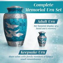 Load image into Gallery viewer, At Peace Memorials Dove Teal Urn for Ashes SET