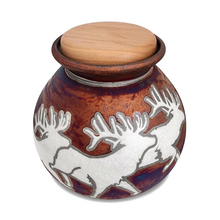 Load image into Gallery viewer, Large/Adult 200 Cubic Inches Thundering Moose Raku Ceramic Funeral Cremation Urn for Ashes