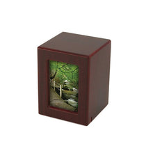 Load image into Gallery viewer, Wood Petite/Keepsake 25 Cubic Inch Funeral Cremation Urn for Ashes with photo