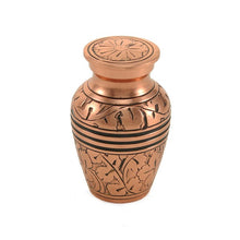 Load image into Gallery viewer, New, Solid Brass Copper Oak Keepsake Funeral Cremation Urn, 5 Cubic Inches