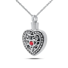 Load image into Gallery viewer, Celestial Heart January w/ Garnet Stainless Pendant/Necklace Funeral Cremation Urn