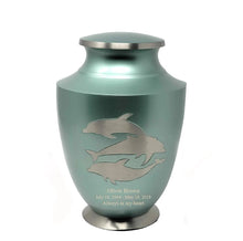 Load image into Gallery viewer, Large/Adult 200 Cubic Inches Solace Dolphin Family Brass Funeral Cremation Urn