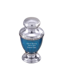 Load image into Gallery viewer, Small/Keepsake 4 Cubic Inches Zejtar Blue Pearl Metal Funeral Cremation Urn