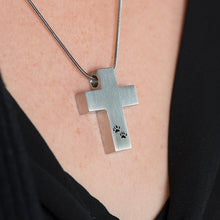 Load image into Gallery viewer, Stainless Steel Pewter Cross with Paws and Chain Funeral Cremation Urn for Ashes