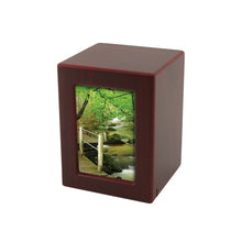 Load image into Gallery viewer, Small/Keepsake Cherry Wood Funeral Cremation Urn with photo, 40 Cubic Inches