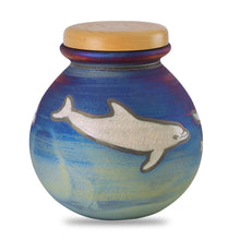 Load image into Gallery viewer, Large/Adult 200 Cubic Inches Celestial Dolphins Raku Ceramic Funeral Cremation Urn for Ashes