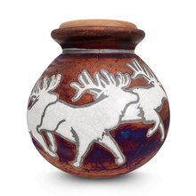 Load image into Gallery viewer, Large/Adult 200 Cubic Inches Thundering Moose Raku Ceramic Funeral Cremation Urn for Ashes