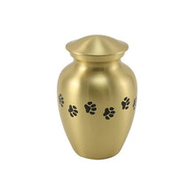 Load image into Gallery viewer, Small/Keepsake Gold Brass Paw Print Cremation Urn, 40 cubic inches