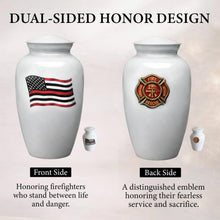 Load image into Gallery viewer, At Peace Memorials Firefighter White Urn for Ashes SET