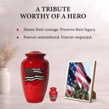 Load image into Gallery viewer, At Peace Memorials Firefighter Red Urn for Ashes SET