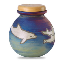 Load image into Gallery viewer, Large/Adult 200 Cubic Inches Celestial Dolphins Raku Ceramic Funeral Cremation Urn for Ashes