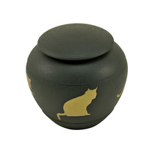 Load image into Gallery viewer, Small/Keepsake Shale Brass Silhouette Cat Cremation Urn, 30 cubic inches