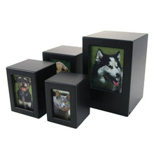 Load image into Gallery viewer, Small/Keepsake Black Wood Funeral Cremation Urn with photo, 40 Cubic Inches