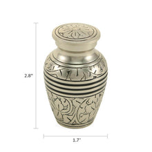 Load image into Gallery viewer, Small/Keepsake 3 Cubic Inches Antique Silver Funeral Cremation Urn for Ashes