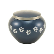 Load image into Gallery viewer, Small/Keepsake Blue Brass Quest Funeral Cremation Urn, 40 cubic inches
